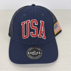 Local Crowns American Flag Team USA Olympics Trucker Navy Adjustable Cap Hat NEW